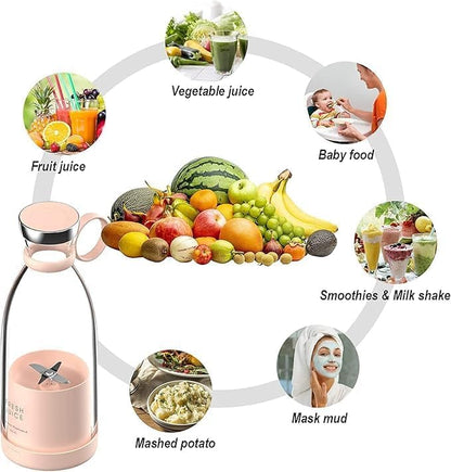 Portable USB Rechargeable Blender, 350ml Personal Size Juicer with 4 Stainless Steel Blades, Food Grade Jar, Pink