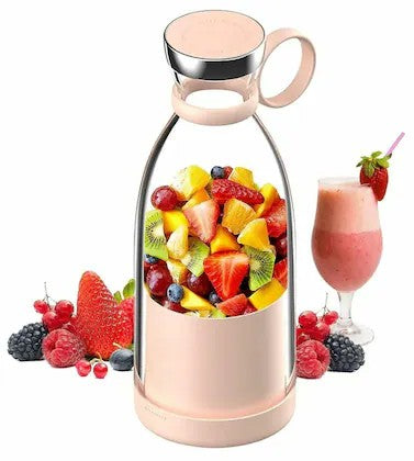 Portable USB Rechargeable Blender, 350ml Personal Size Juicer with 4 Stainless Steel Blades, Food Grade Jar, Pink